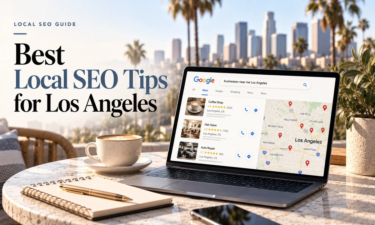 Small business owner in Los Angeles working on local SEO