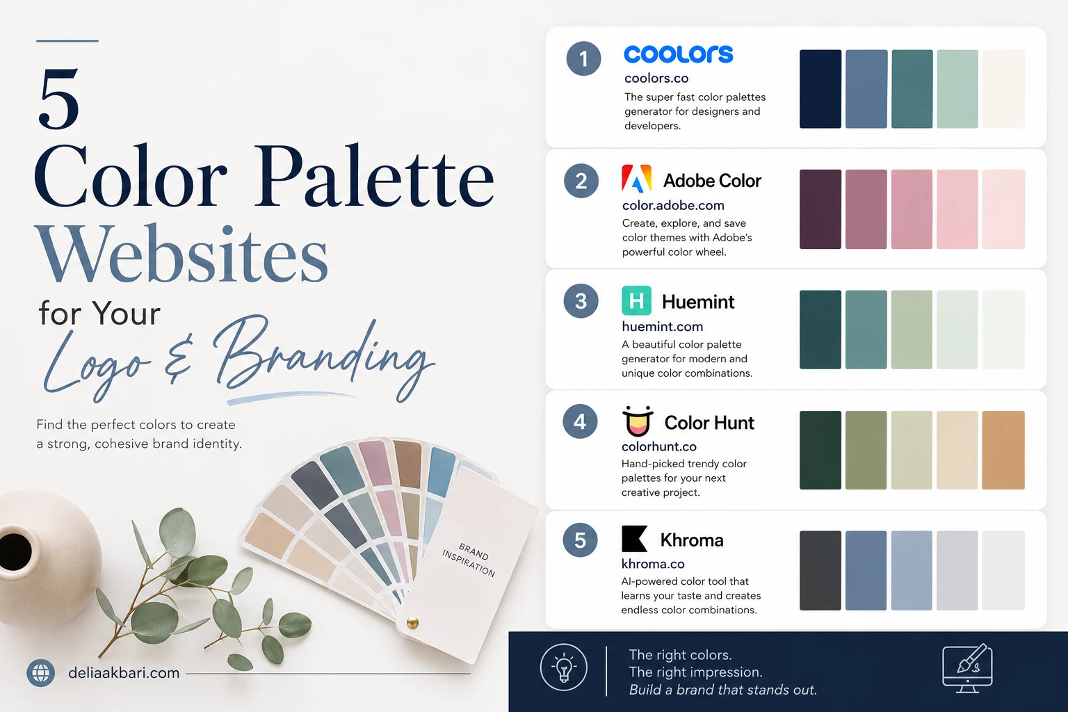 Five color palette websites for choosing logo and brand colors