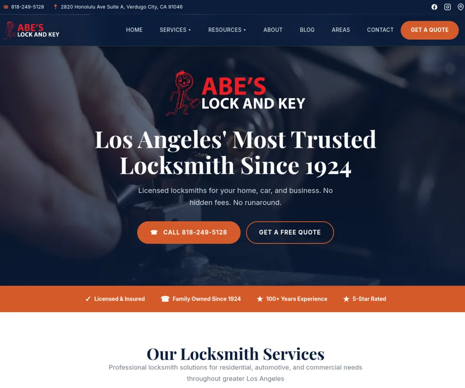 Abe's Lock & Key website