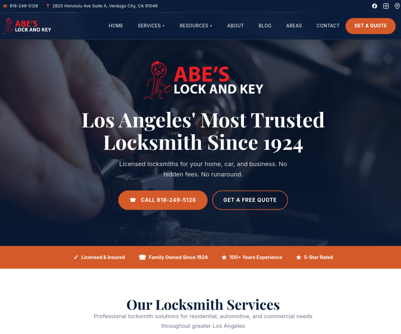 Abe's Lock & Key website