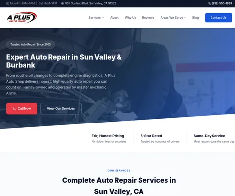A Plus Auto Shop website