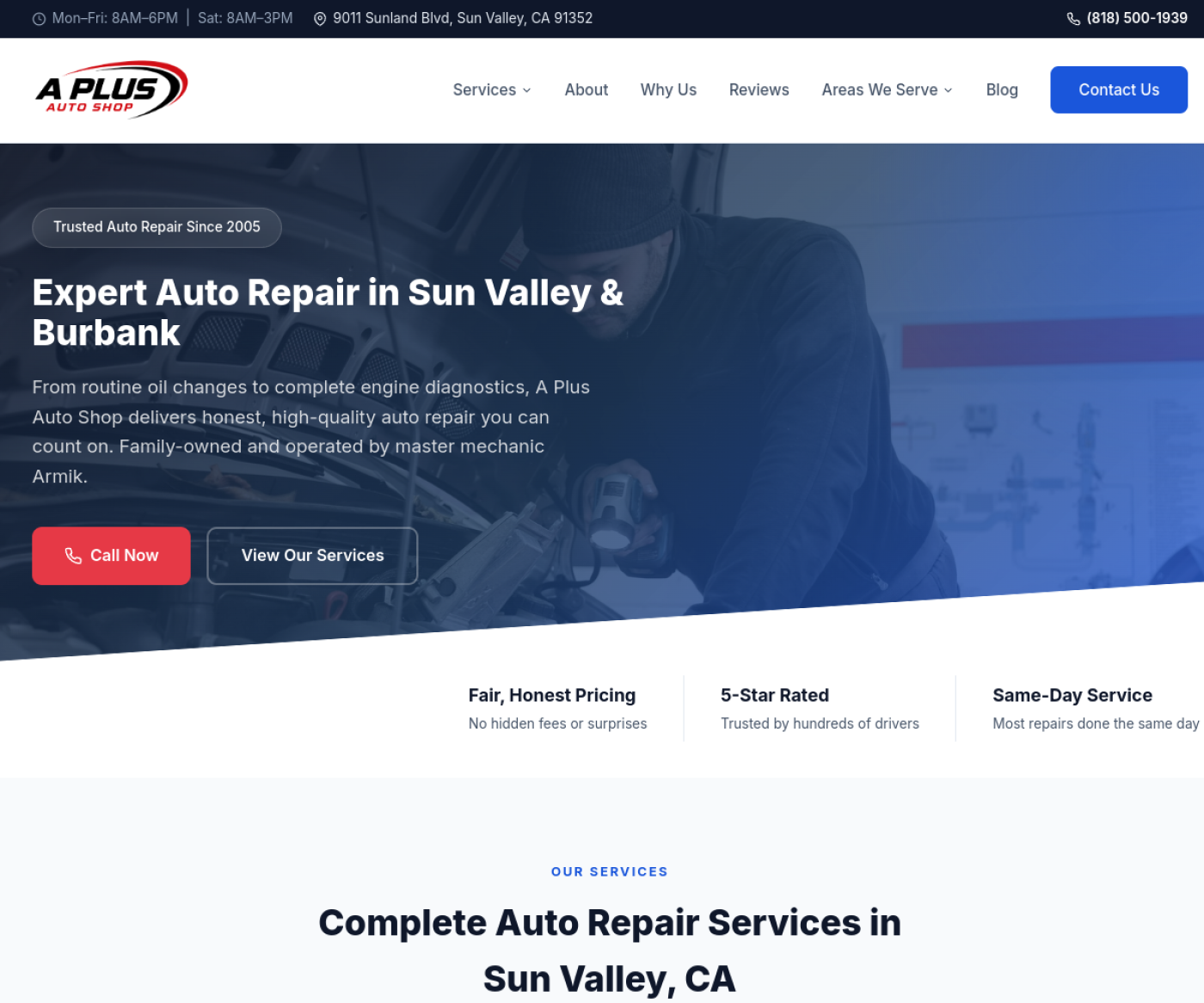 A Plus Auto Shop website