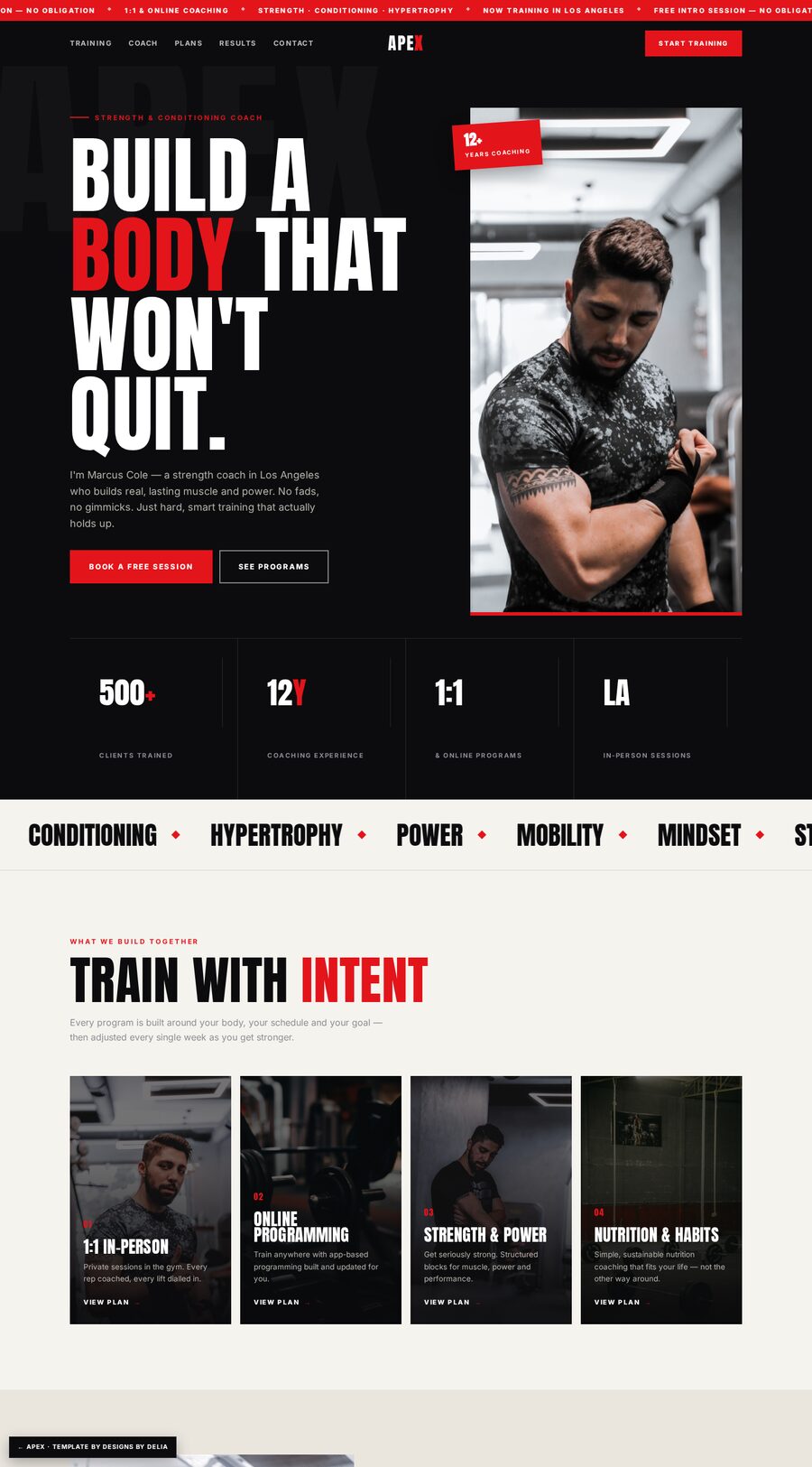 Apex fitness trainer website design preview