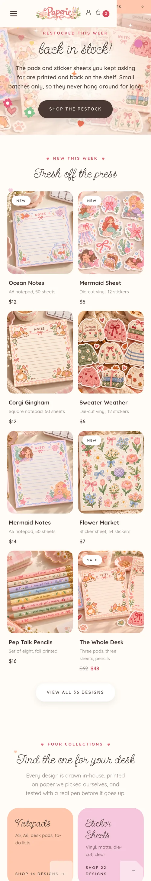 Paperie shown on a phone