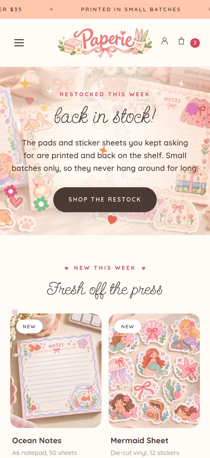 Paperie mobile layout