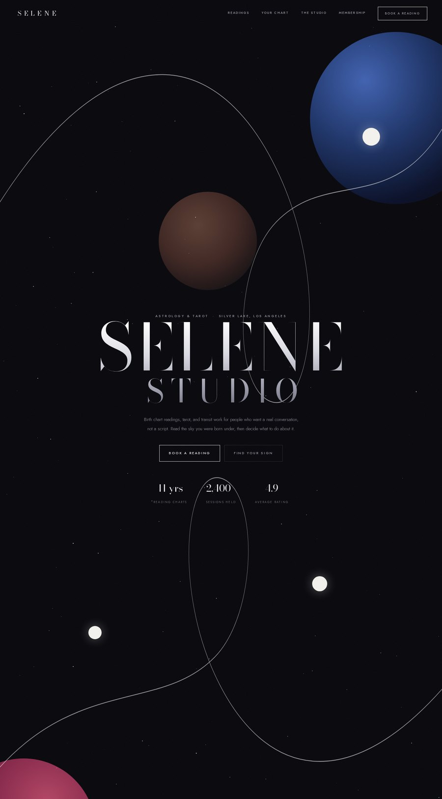 Selene astrology and tarot website design preview