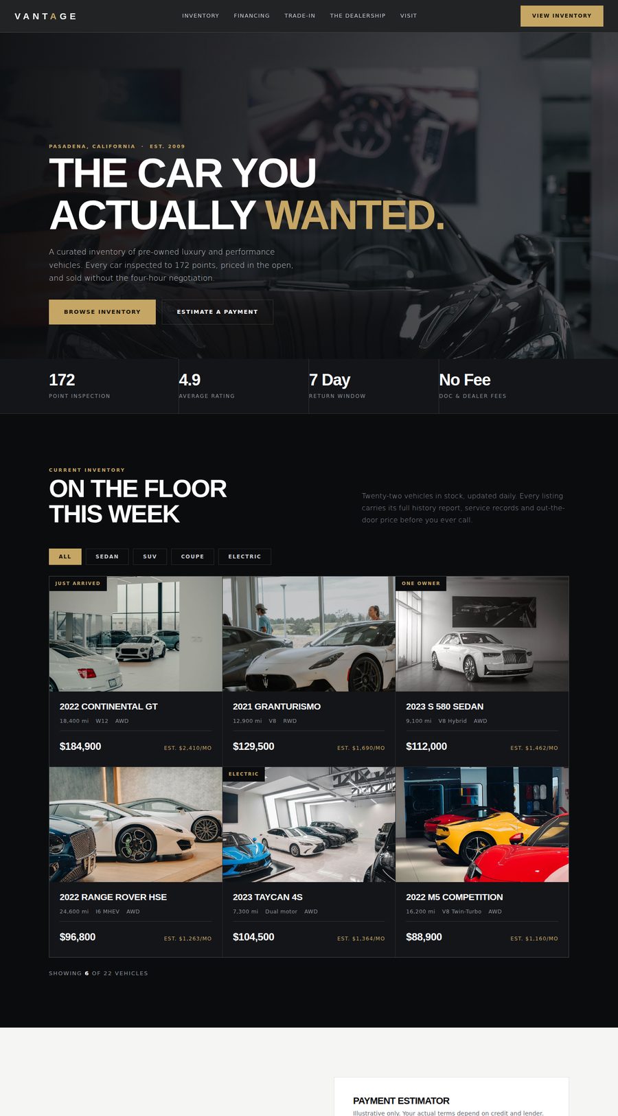 Vantage car dealership design preview