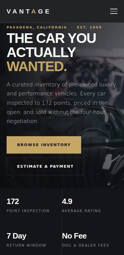 Vantage mobile layout