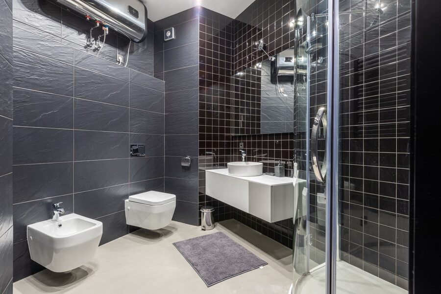 Renovated bathroom with new fixtures