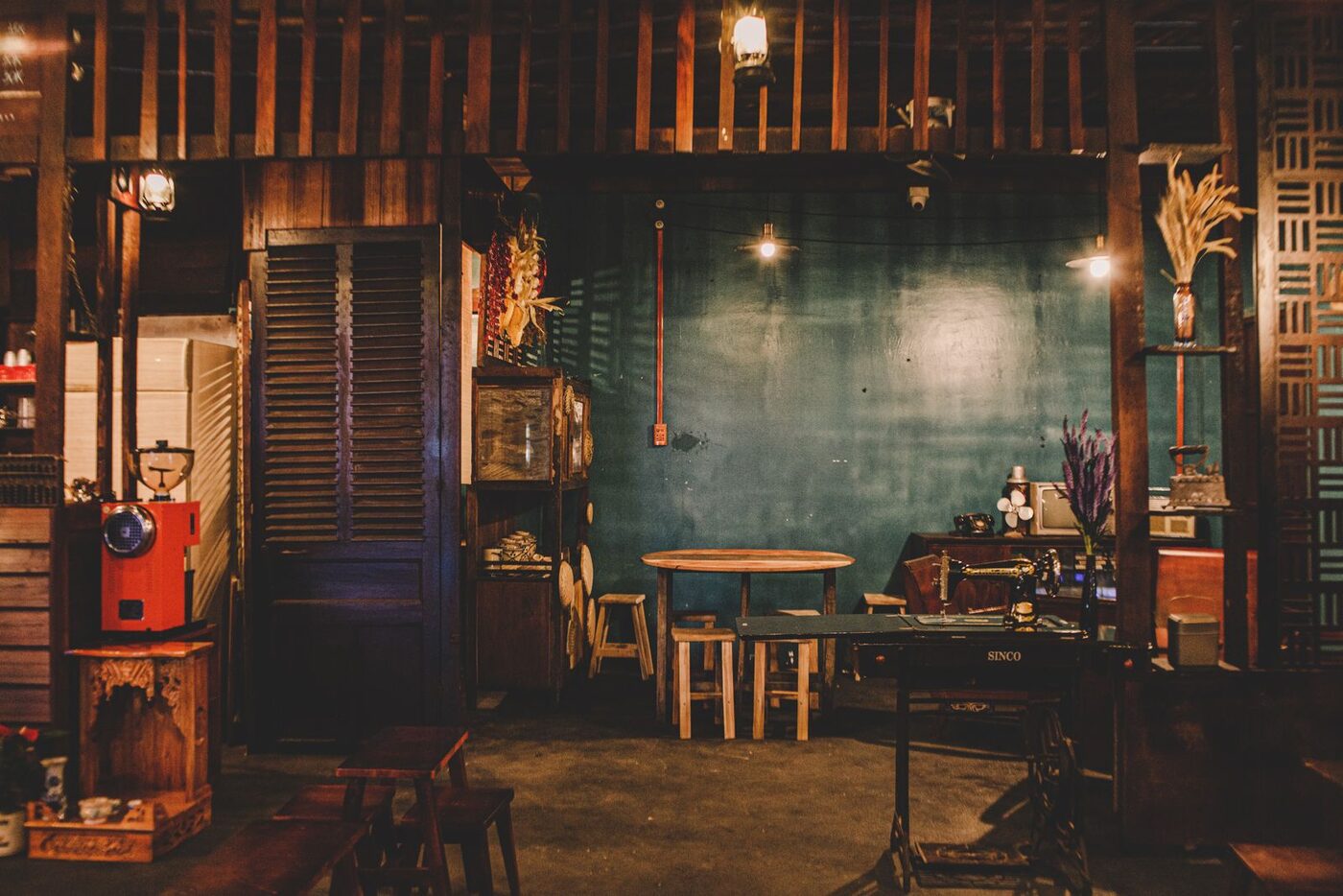 Rustic wooden seating room