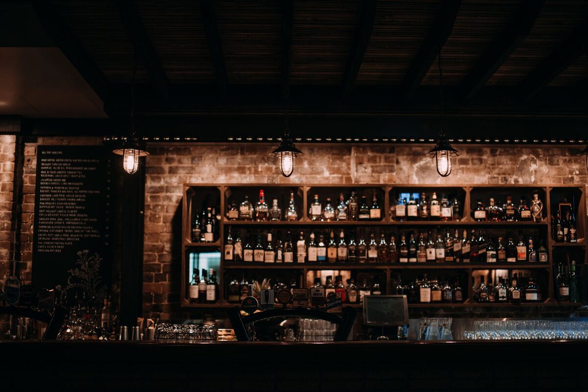 The back bar and bottles